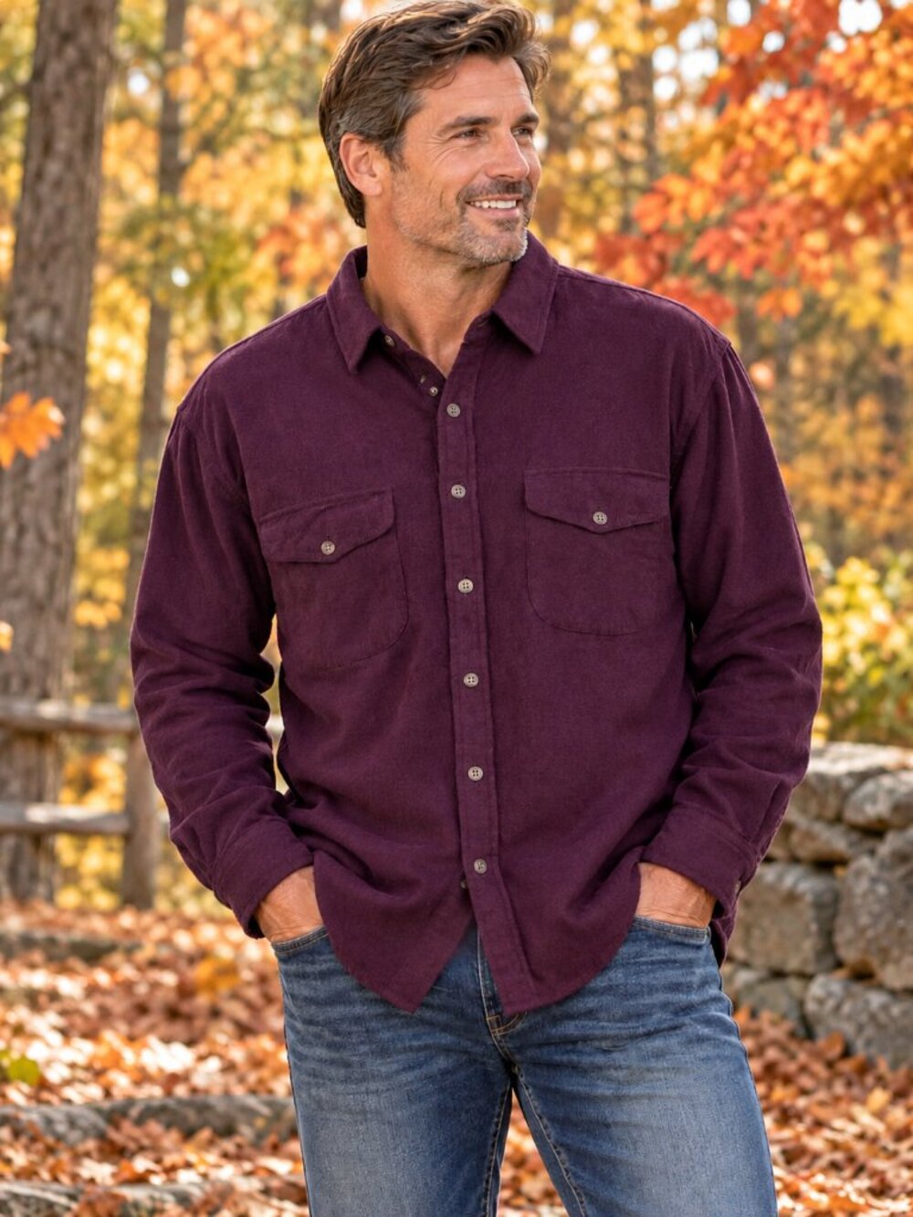 ST. JOHN'S BAY "Chamois Cloth" Men's Flannel Shirt Collared Button-Up Purple XL